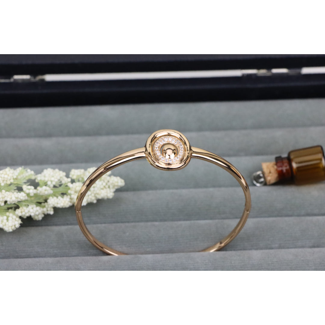 Elegant Rose Gold Bangle with Crystal Halo Oval Accent Design, XPBL0517 (2052-7)