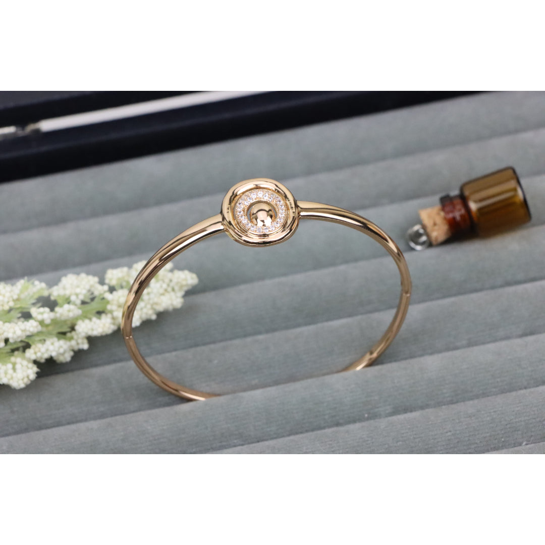 Elegant Rose Gold Bangle with Crystal Halo Oval Accent Design, XPBL0517 (2052-7)