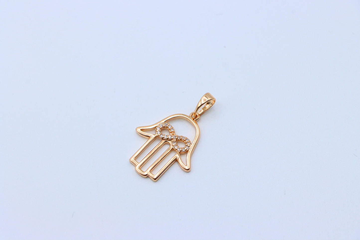 Rose Gold Hamsa Hand Pendant with Infinity CZ Symbol Center, XPPT1235 (2124-1)