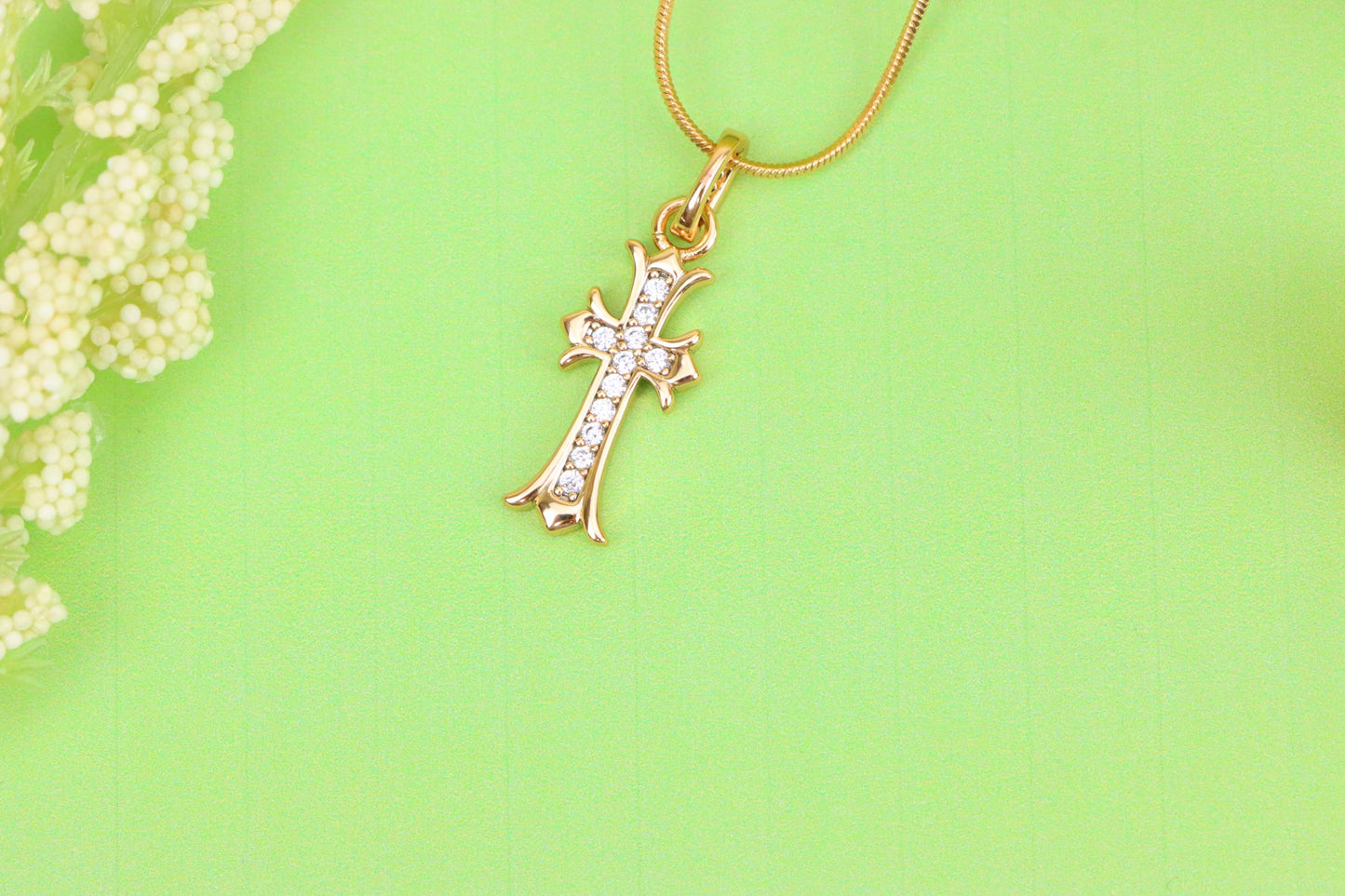Elegant Rose Gold Cross Pendant with Sparkling Accents, XPPT1629 (2149-3)