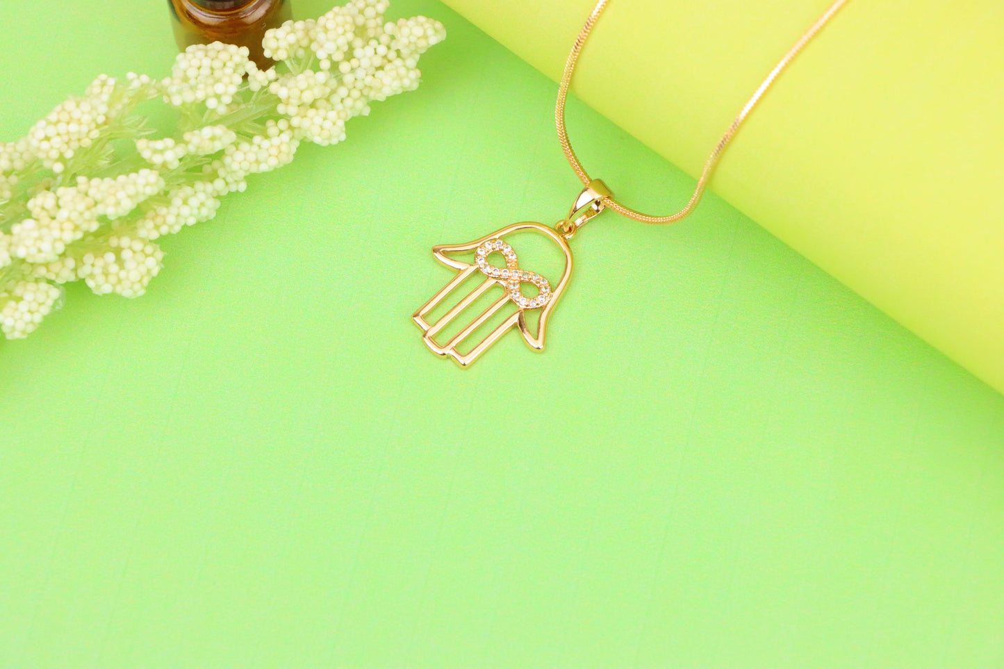 Rose Gold Hamsa Hand Pendant with Infinity CZ Symbol Center, XPPT1235 (2124-1)