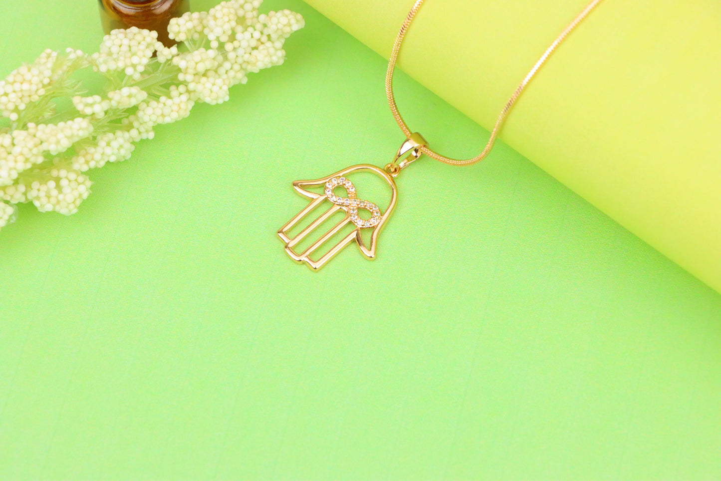 Rose Gold Hamsa Hand Pendant with Infinity CZ Symbol Center, XPPT1235 (2124-1)