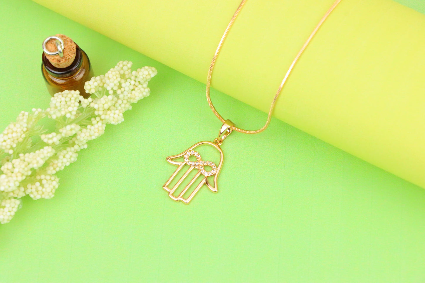 Rose Gold Hamsa Hand Pendant with Infinity CZ Symbol Center, XPPT1235 (2124-1)