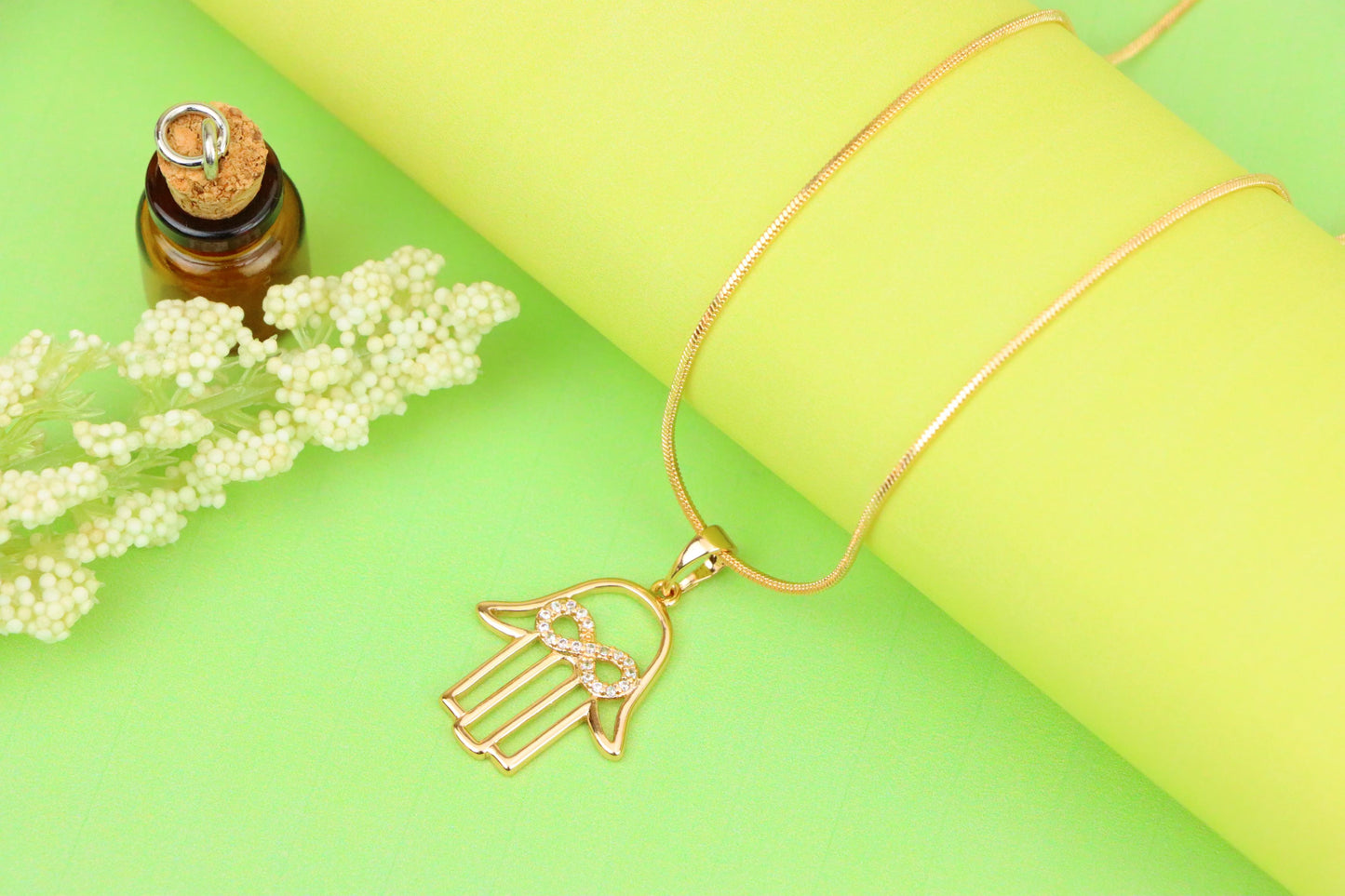 Rose Gold Hamsa Hand Pendant with Infinity CZ Symbol Center, XPPT1235 (2124-1)