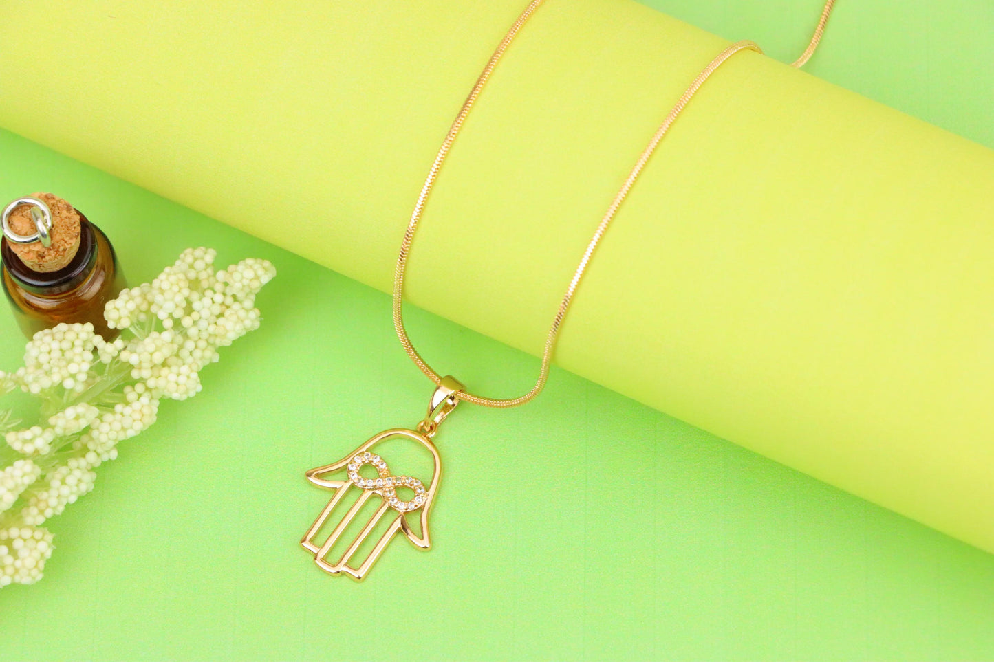 Rose Gold Hamsa Hand Pendant with Infinity CZ Symbol Center, XPPT1235 (2124-1)