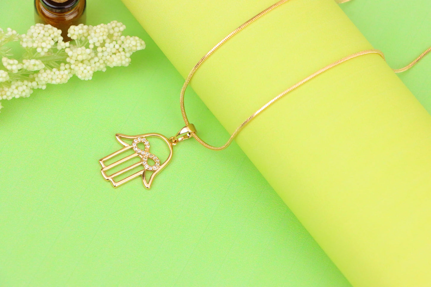 Rose Gold Hamsa Hand Pendant with Infinity CZ Symbol Center, XPPT1235 (2124-1)