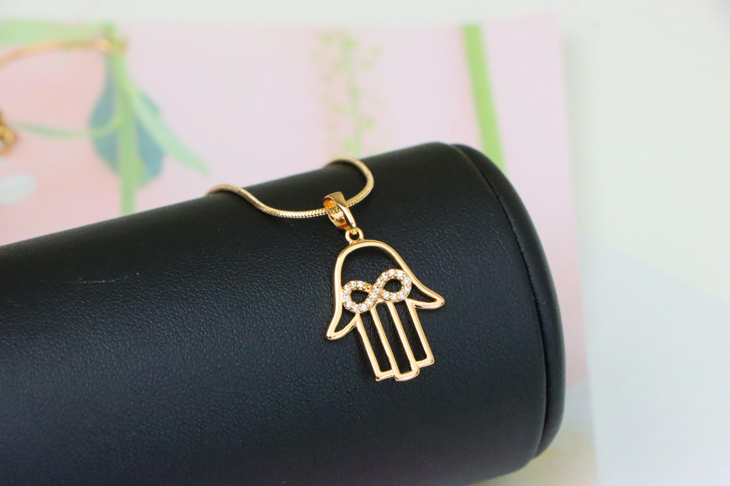 Rose Gold Hamsa Hand Pendant with Infinity CZ Symbol Center, XPPT1235 (2124-1)