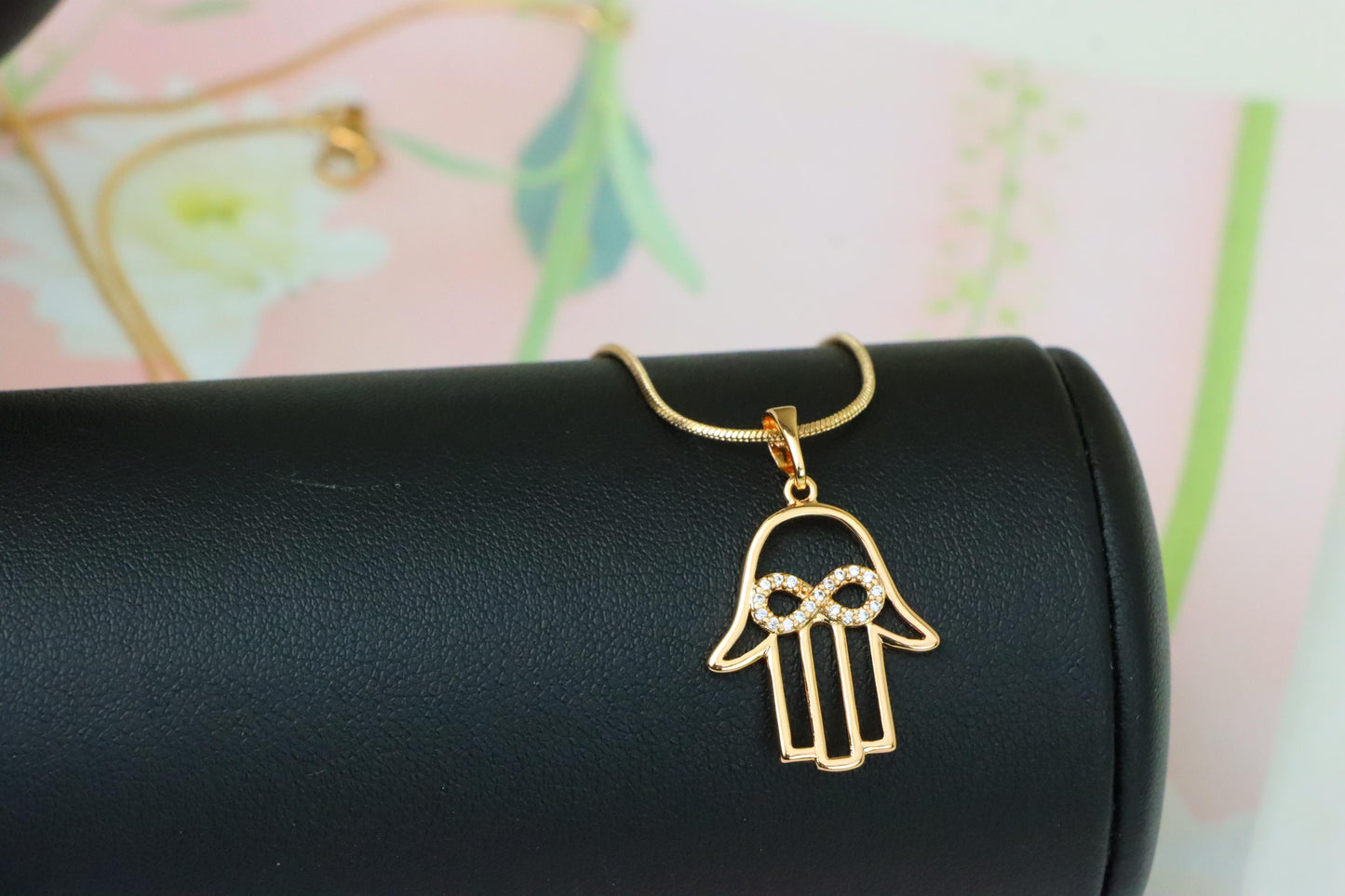 Rose Gold Hamsa Hand Pendant with Infinity CZ Symbol Center, XPPT1235 (2124-1)