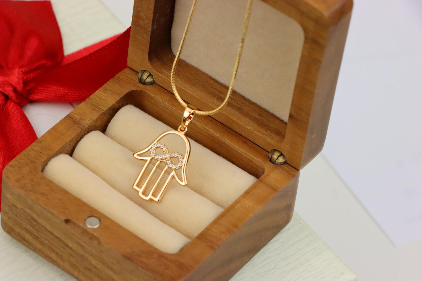 Rose Gold Hamsa Hand Pendant with Infinity CZ Symbol Center, XPPT1235 (2124-1)
