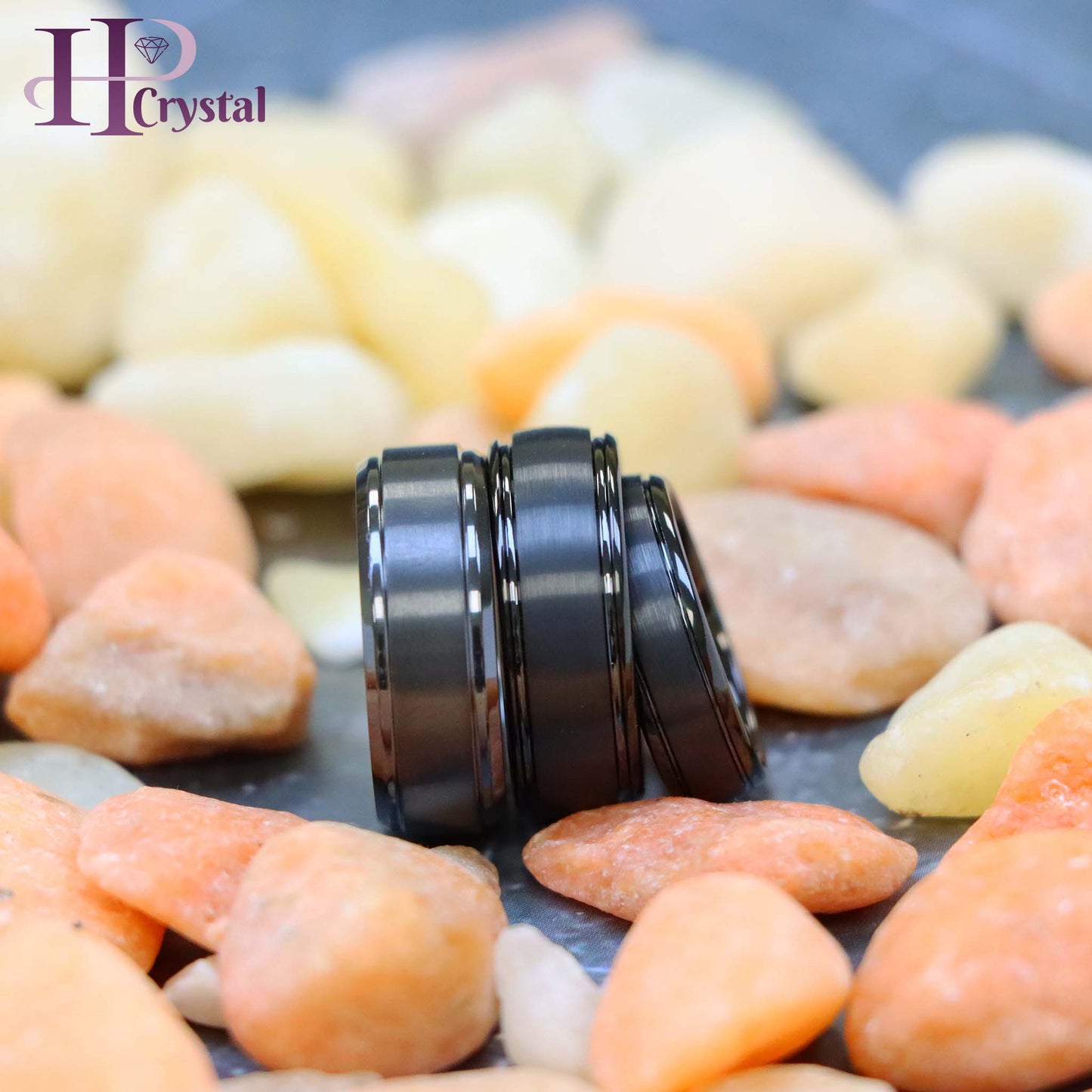 Domed Black IP Plated Brushed Center High Polished Grooved Edge Tungsten Ring Zirconium Natural Gun Metal Tone Ring