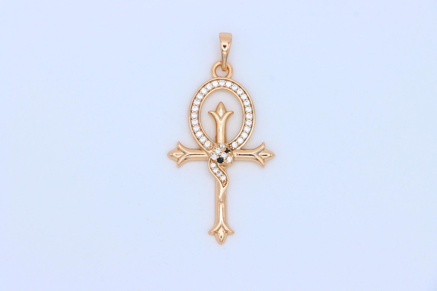 Egyptian Ankh Cross Rose Gold Pendant with Serpent Detailing, XPPT1631 (2149-5)