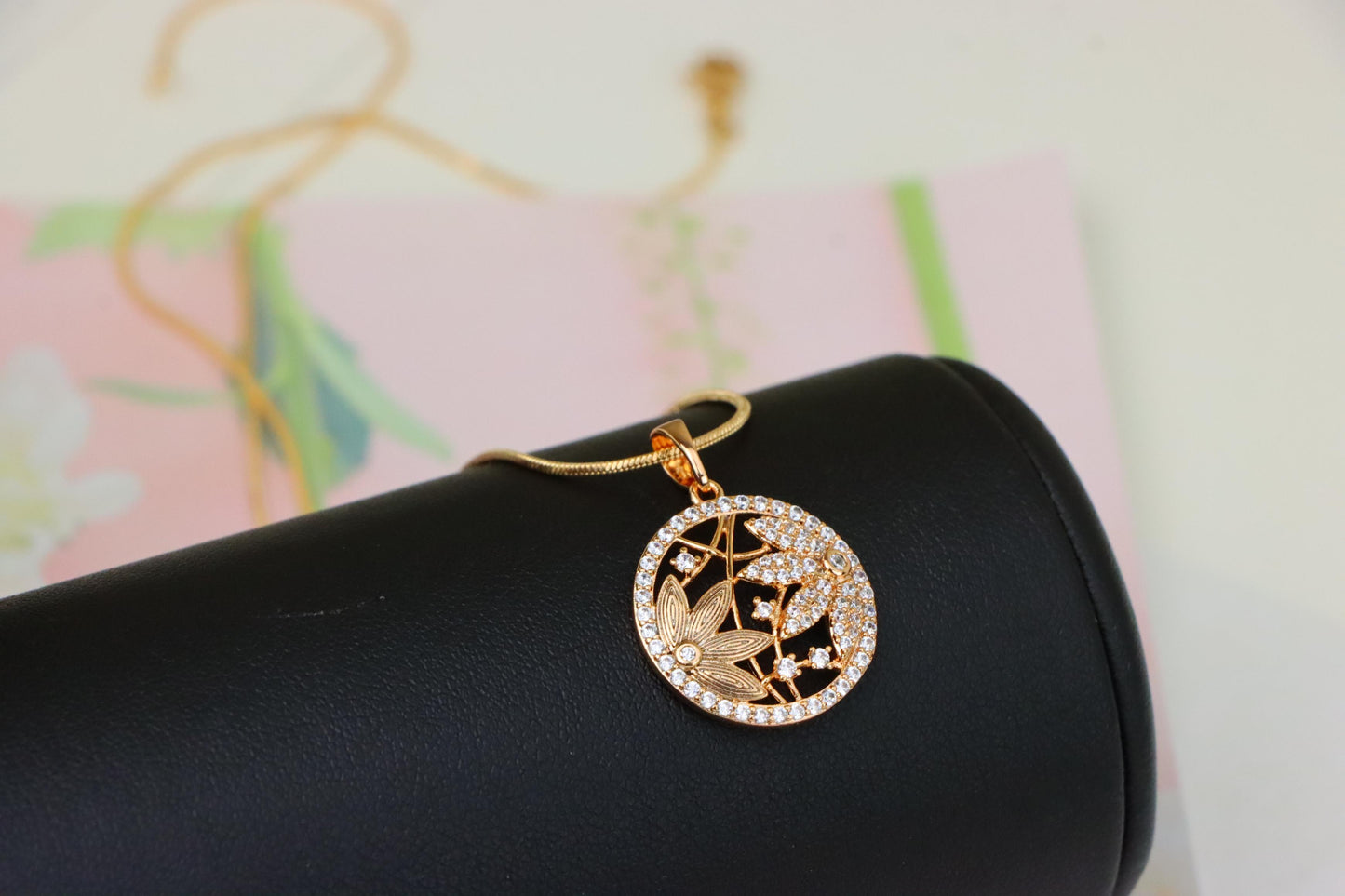 Round Floral Rose Gold Pendant with CZ Accents in Elegant Design, XPPT1236 (2124-2)