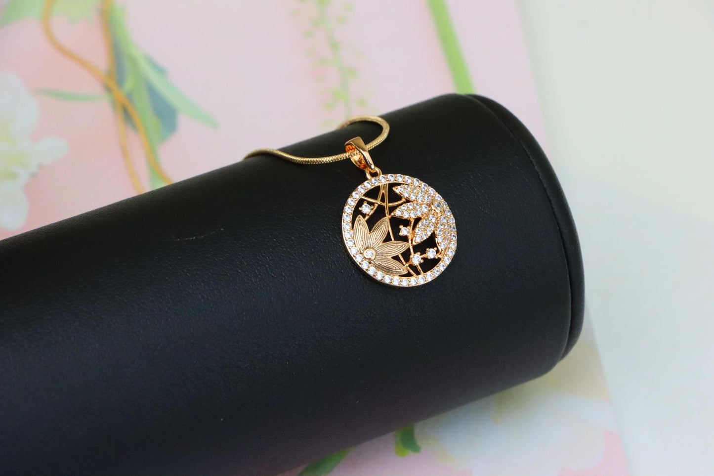 Round Floral Rose Gold Pendant with CZ Accents in Elegant Design, XPPT1236 (2124-2)
