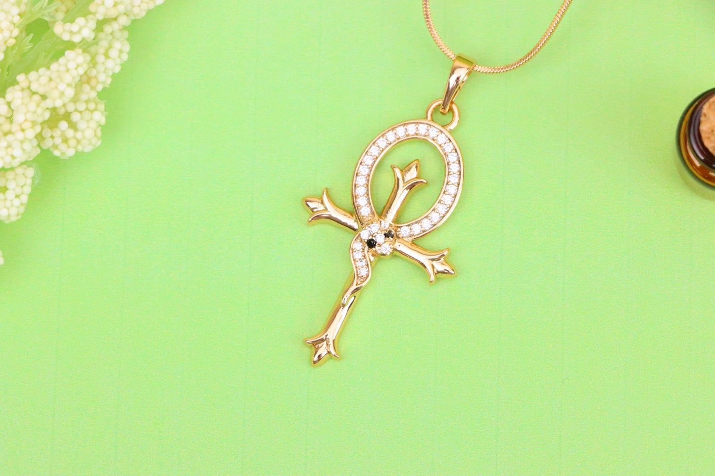Egyptian Ankh Cross Rose Gold Pendant with Serpent Detailing, XPPT1631 (2149-5)