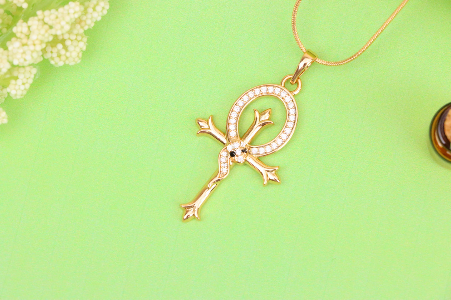 Egyptian Ankh Cross Rose Gold Pendant with Serpent Detailing, XPPT1631 (2149-5)