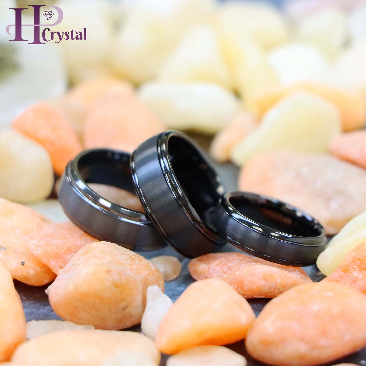 Domed Black IP Plated Brushed Center High Polished Grooved Edge Tungsten Ring Zirconium Natural Gun Metal Tone Ring