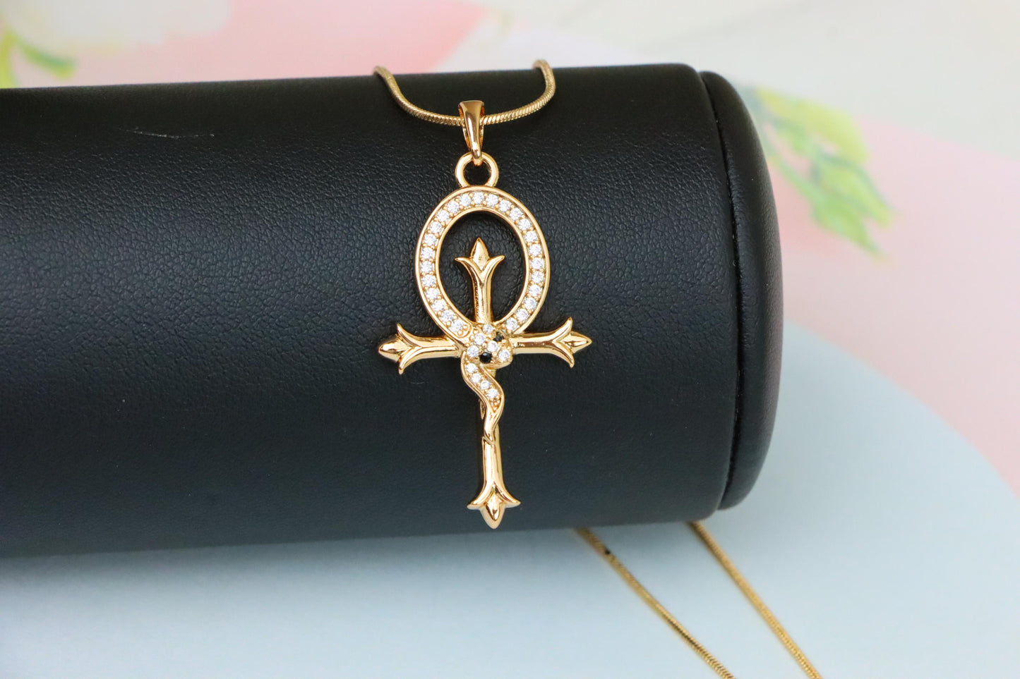 Egyptian Ankh Cross Rose Gold Pendant with Serpent Detailing, XPPT1631 (2149-5)