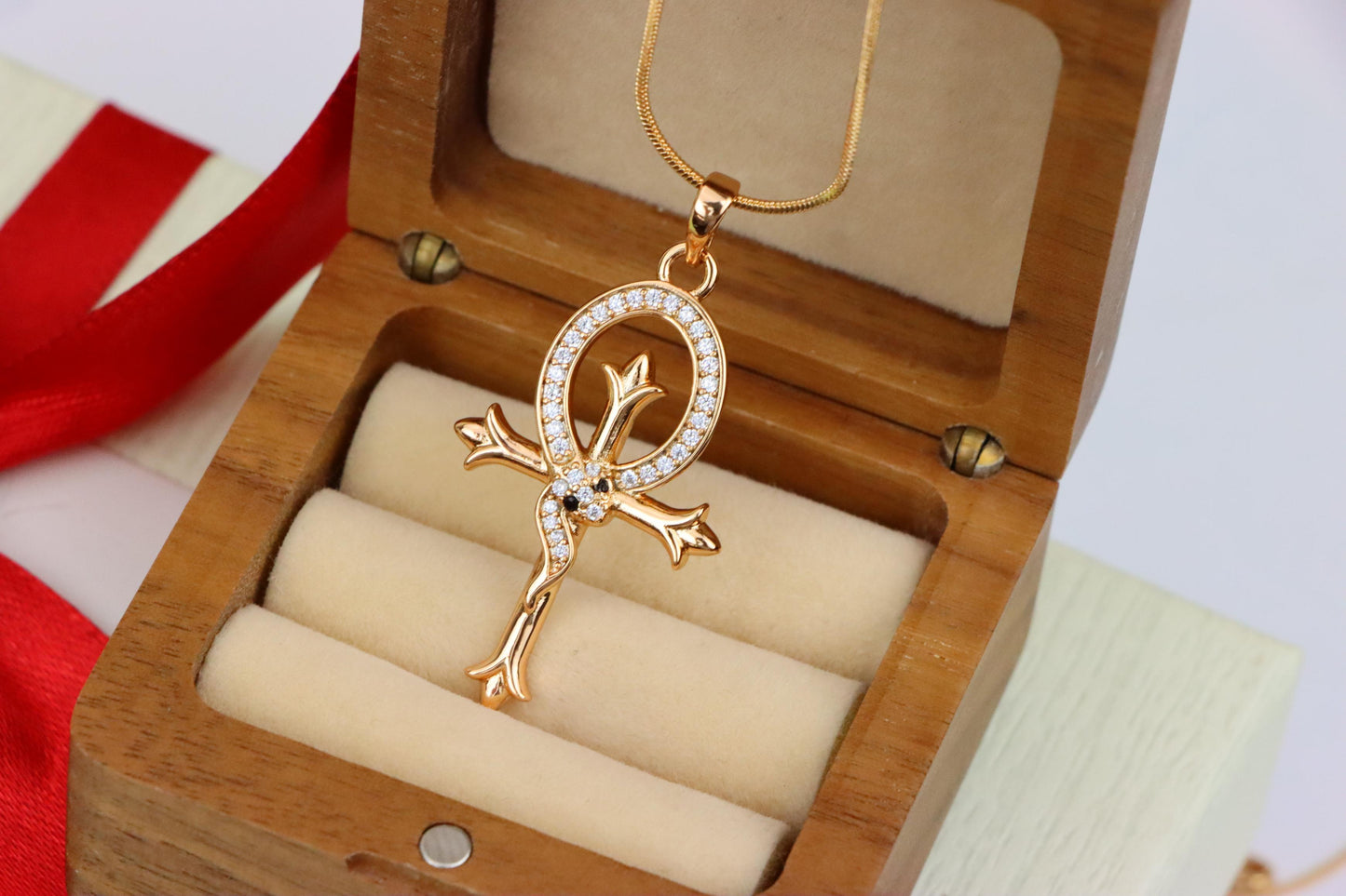 Egyptian Ankh Cross Rose Gold Pendant with Serpent Detailing, XPPT1631 (2149-5)