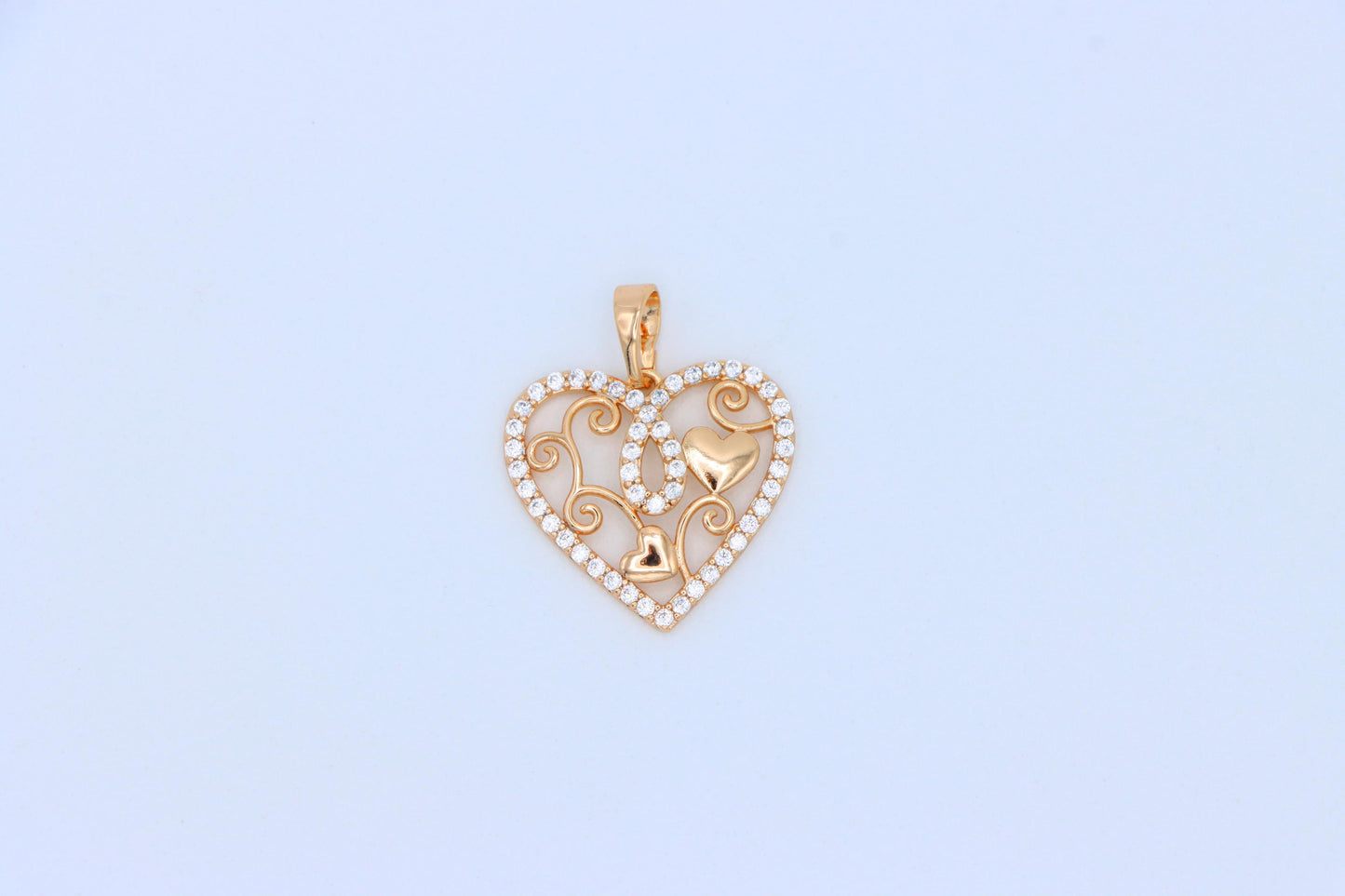 Rose Gold Heart Pendant with Double Hearts and CZ Border Design, XPPT1237 (2124-3)