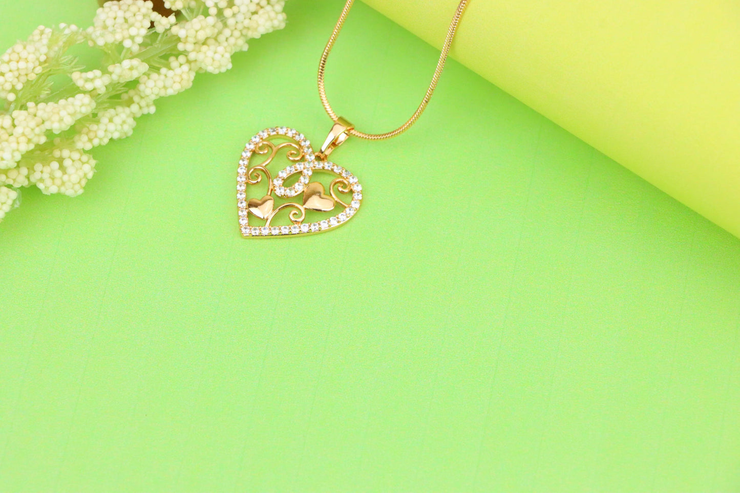 Rose Gold Heart Pendant with Double Hearts and CZ Border Design, XPPT1237 (2124-3)