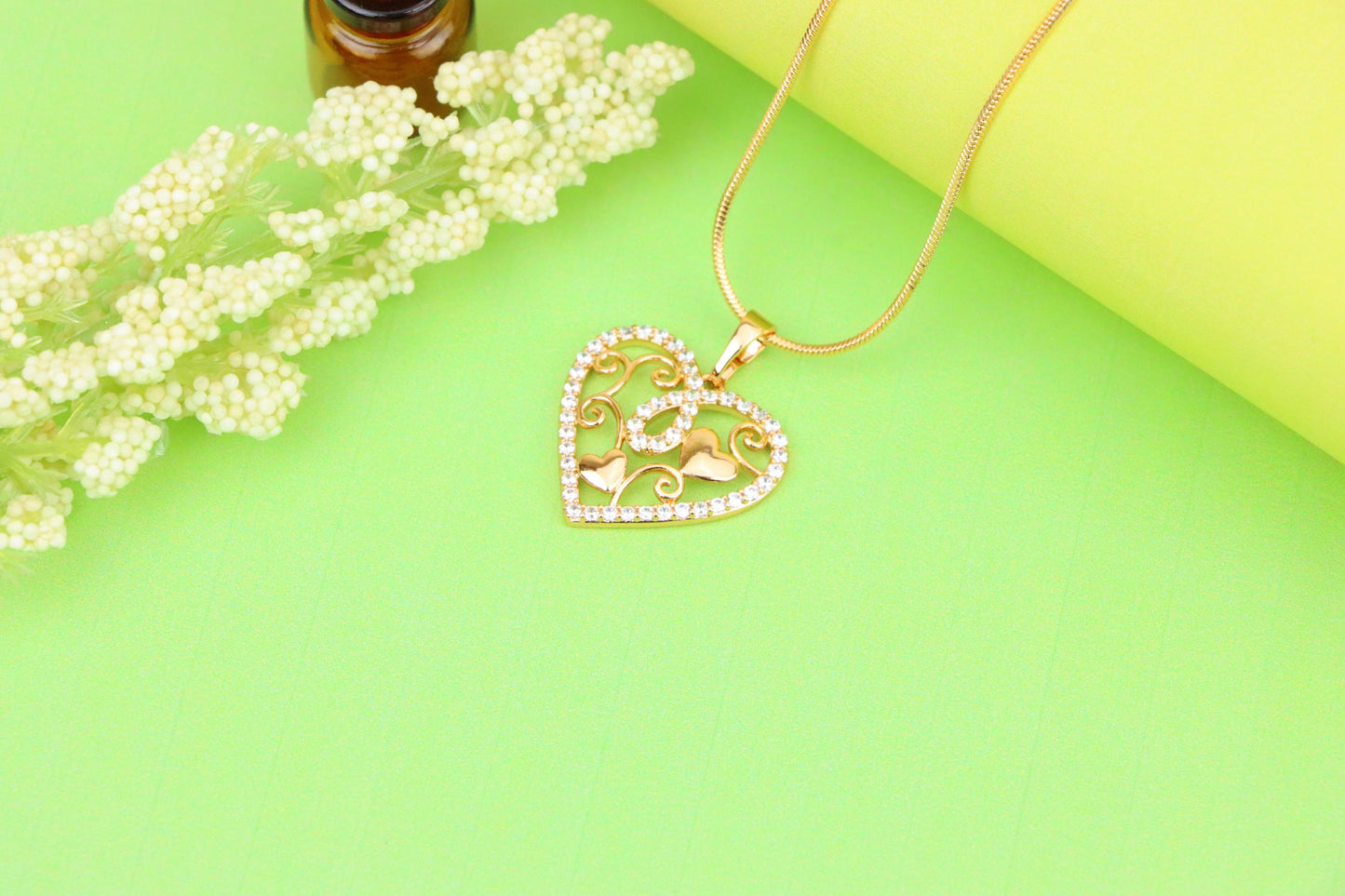 Rose Gold Heart Pendant with Double Hearts and CZ Border Design, XPPT1237 (2124-3)
