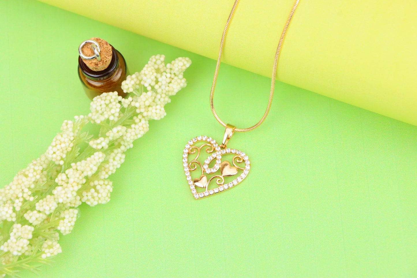 Rose Gold Heart Pendant with Double Hearts and CZ Border Design, XPPT1237 (2124-3)
