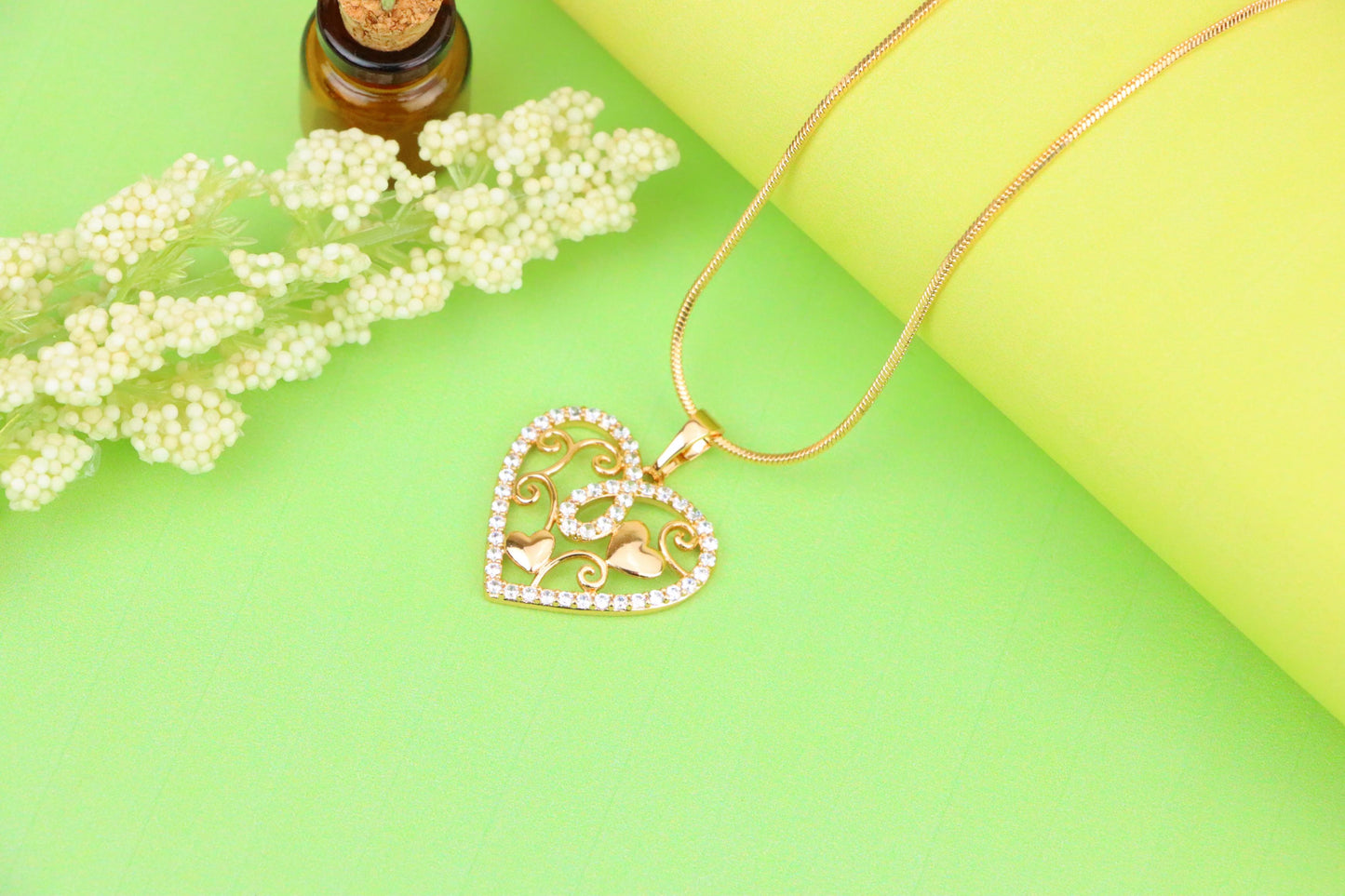 Rose Gold Heart Pendant with Double Hearts and CZ Border Design, XPPT1237 (2124-3)