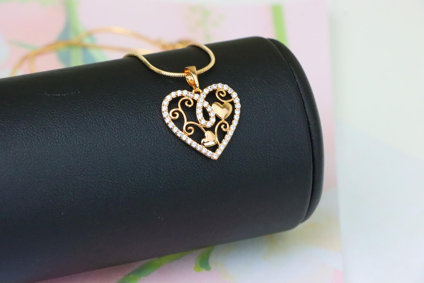 Rose Gold Heart Pendant with Double Hearts and CZ Border Design, XPPT1237 (2124-3)