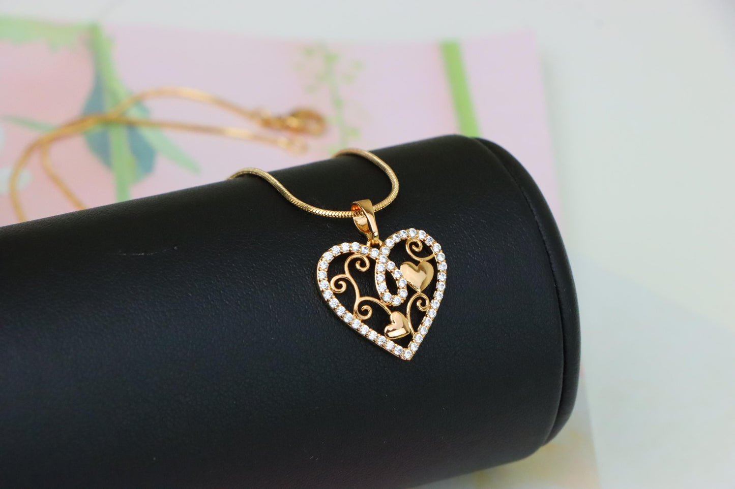 Rose Gold Heart Pendant with Double Hearts and CZ Border Design, XPPT1237 (2124-3)