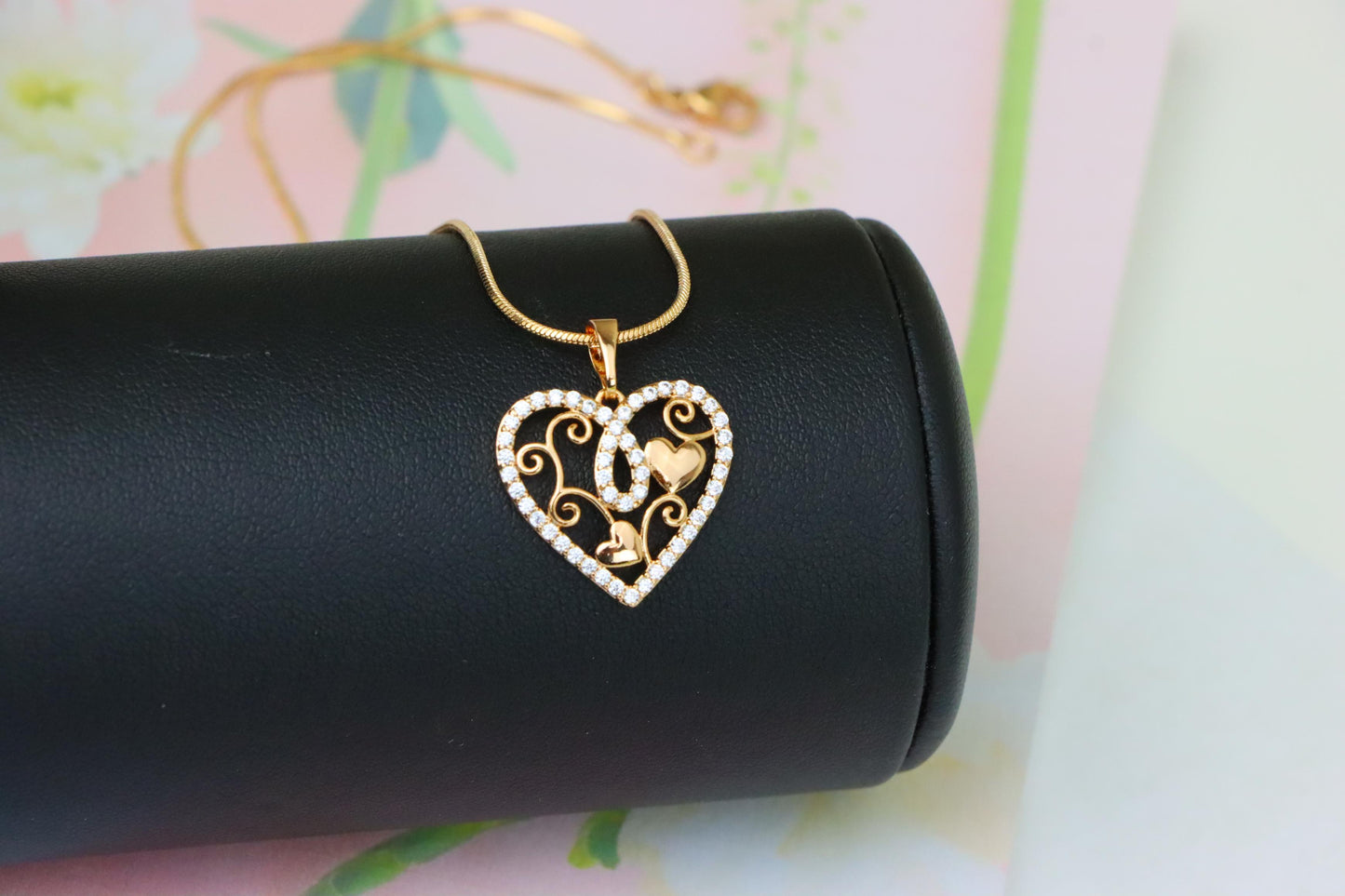 Rose Gold Heart Pendant with Double Hearts and CZ Border Design, XPPT1237 (2124-3)