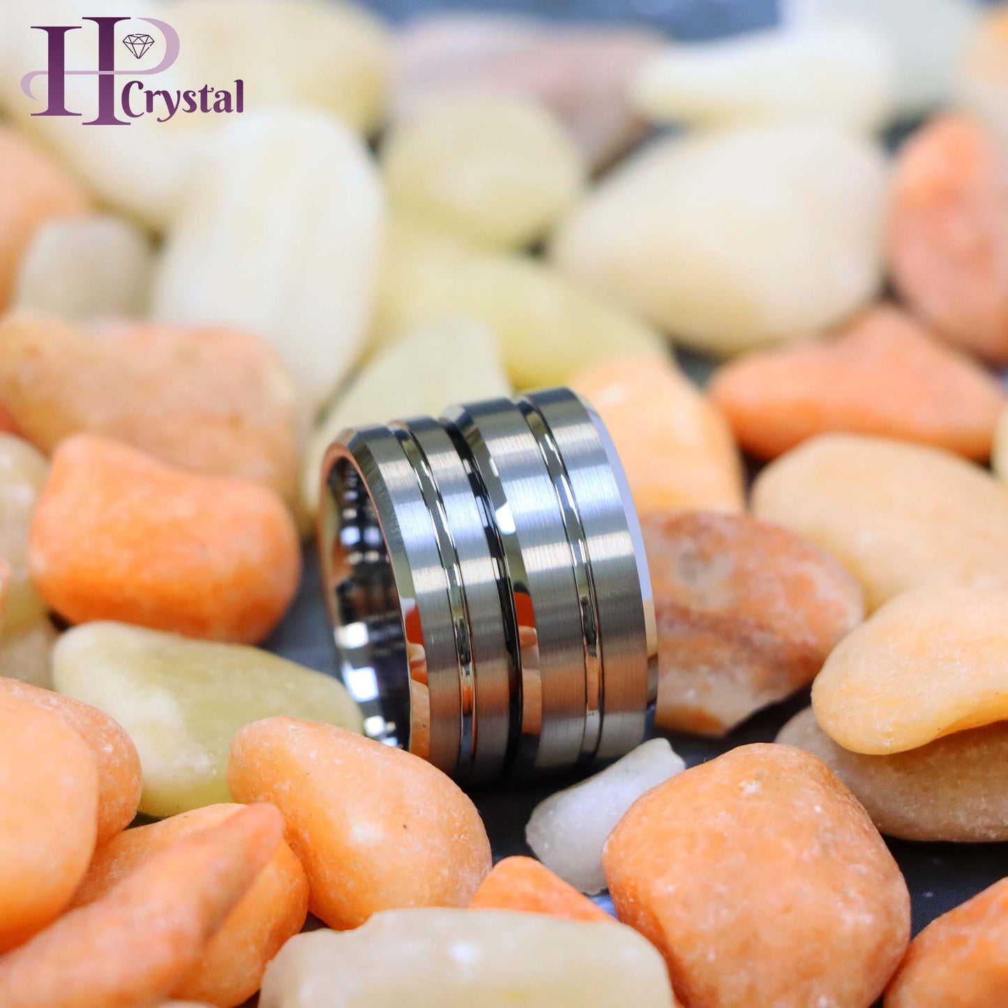 Shiny Grooved Center Brushed Sides Tungsten Ring