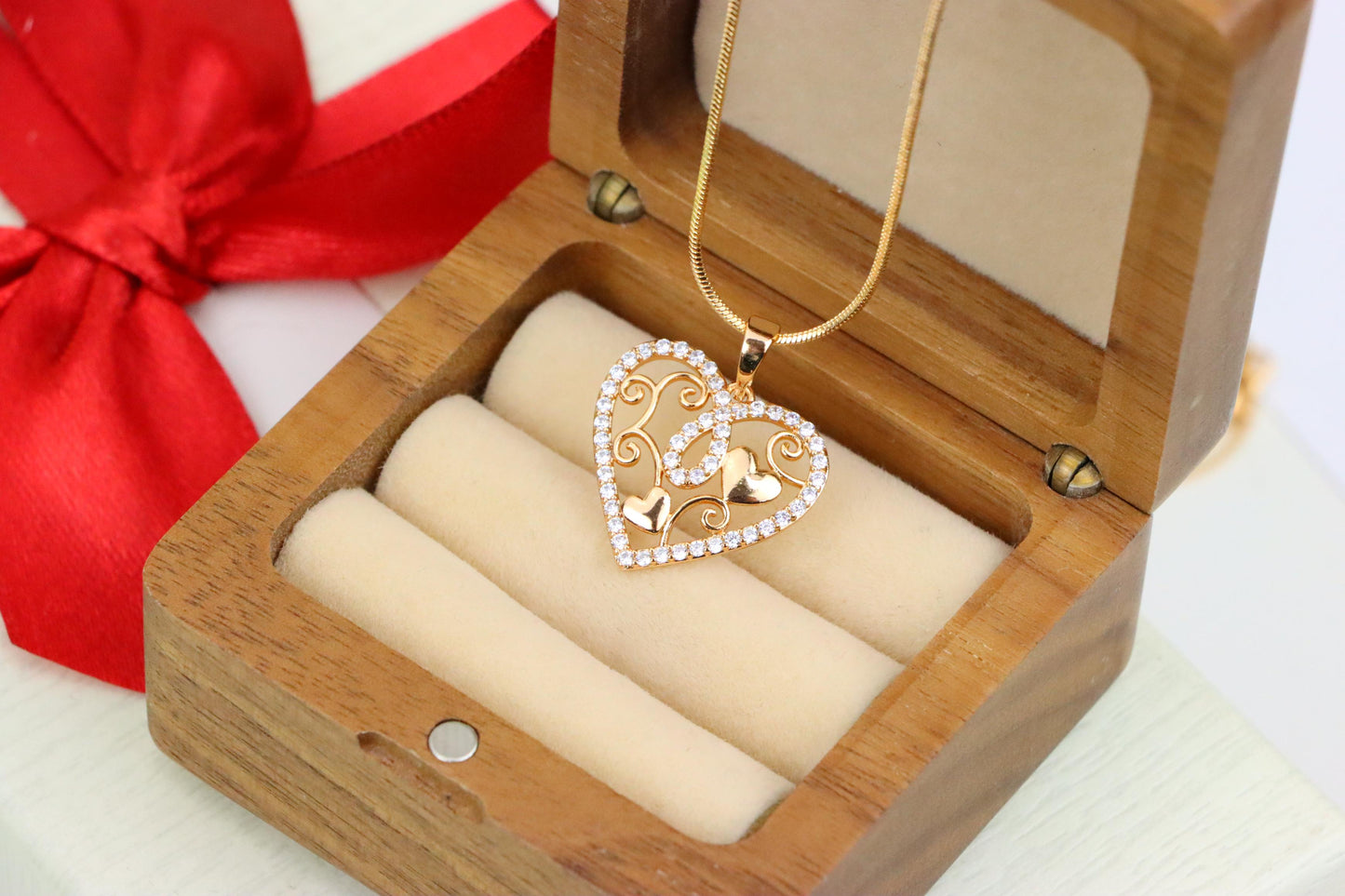 Rose Gold Heart Pendant with Double Hearts and CZ Border Design, XPPT1237 (2124-3)