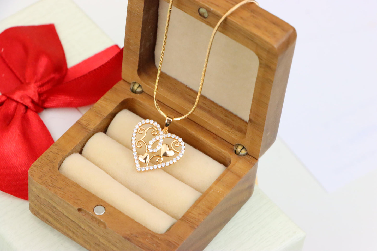 Rose Gold Heart Pendant with Double Hearts and CZ Border Design, XPPT1237 (2124-3)