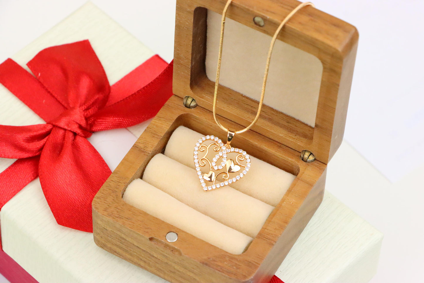 Rose Gold Heart Pendant with Double Hearts and CZ Border Design, XPPT1237 (2124-3)