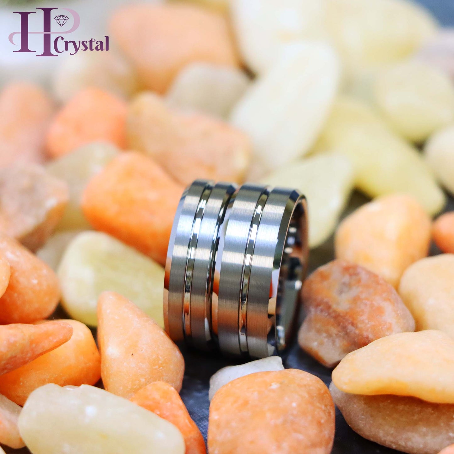 Shiny Grooved Center Brushed Sides Tungsten Ring
