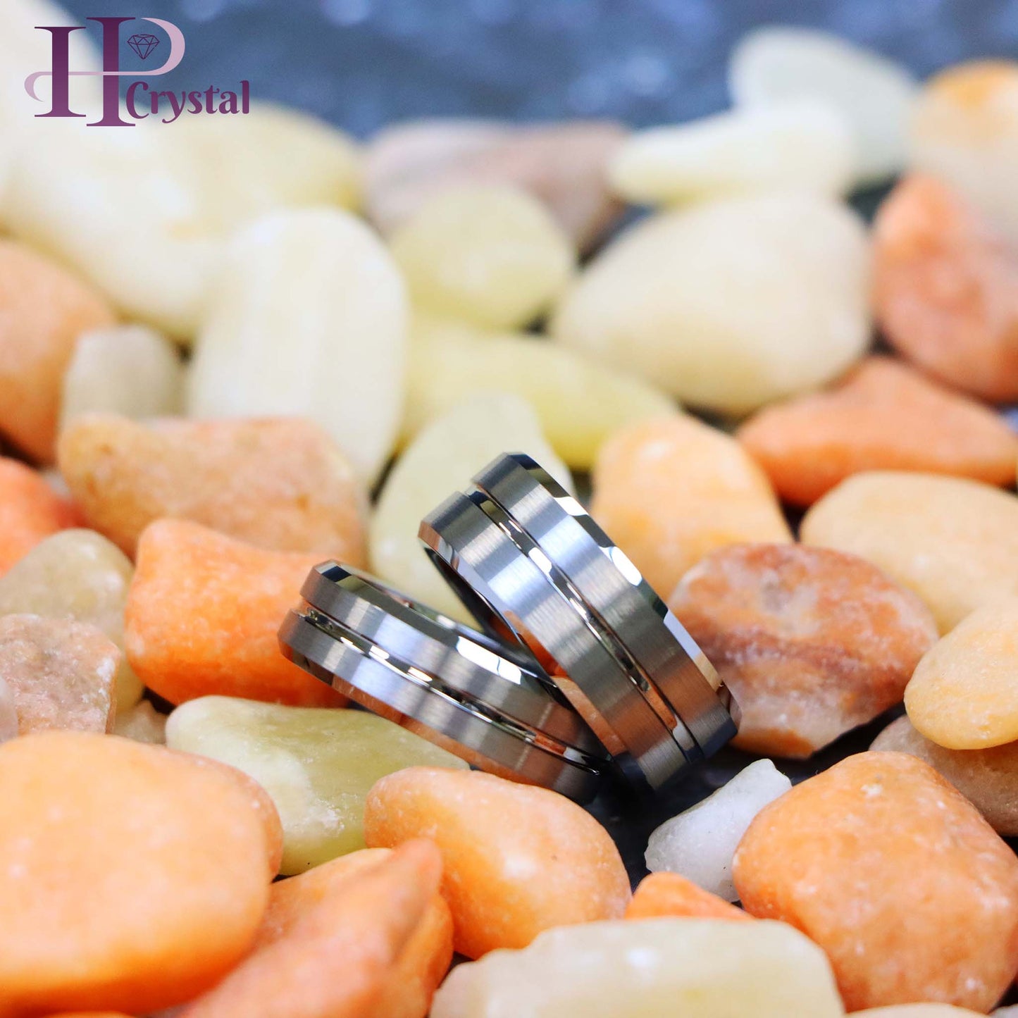 Shiny Grooved Center Brushed Sides Tungsten Ring