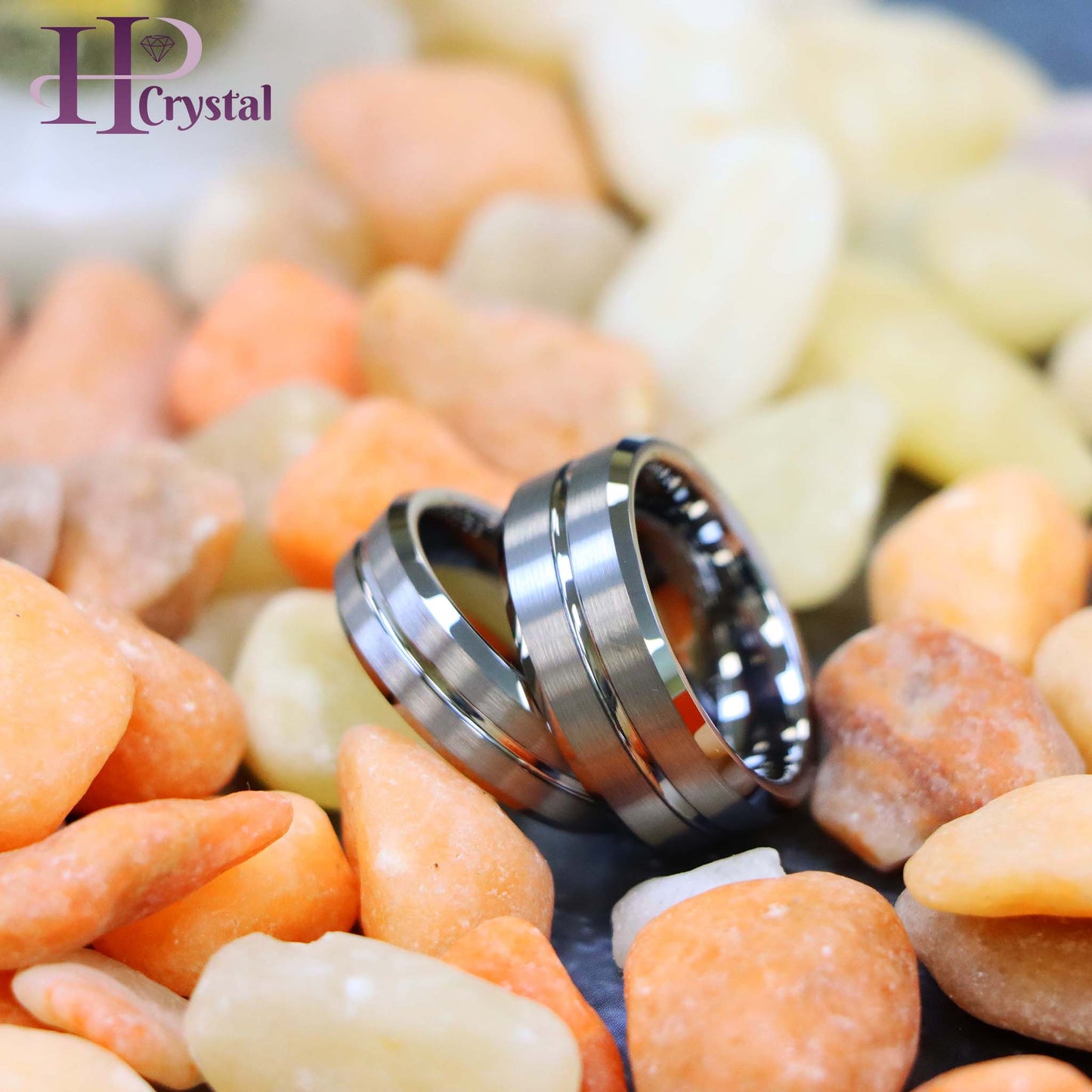 Shiny Grooved Center Brushed Sides Tungsten Ring