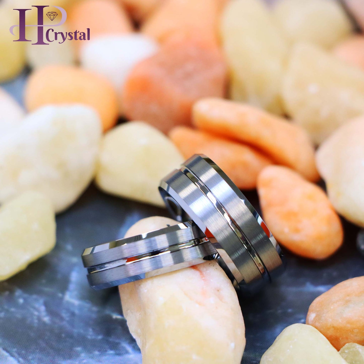 Shiny Grooved Center Brushed Sides Tungsten Ring