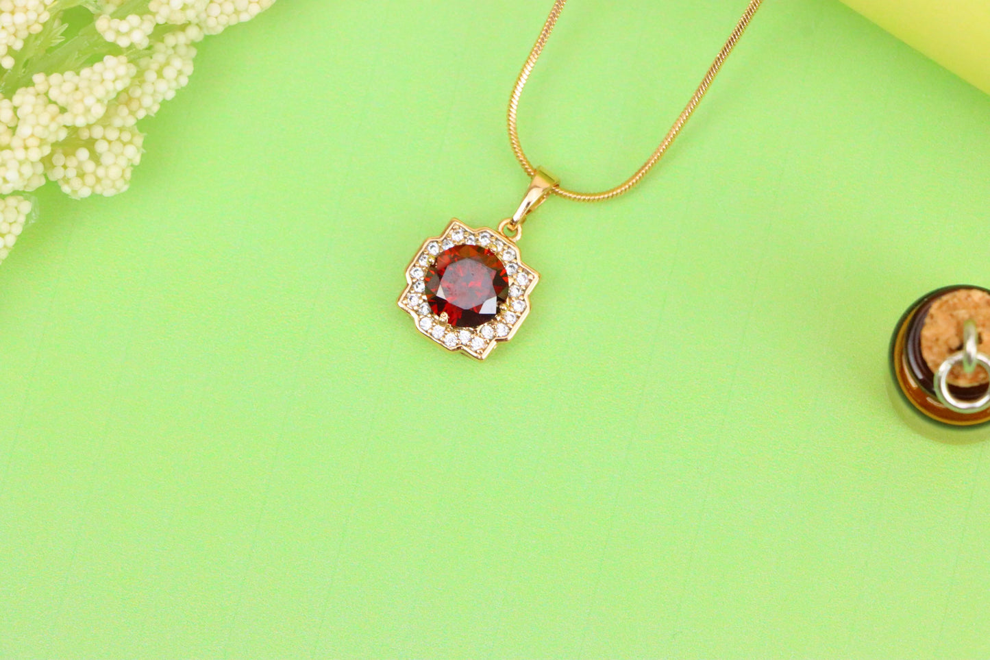 Red Round-Cut Halo Pendant in Rose Gold, XPPT1633 (2149-6)
