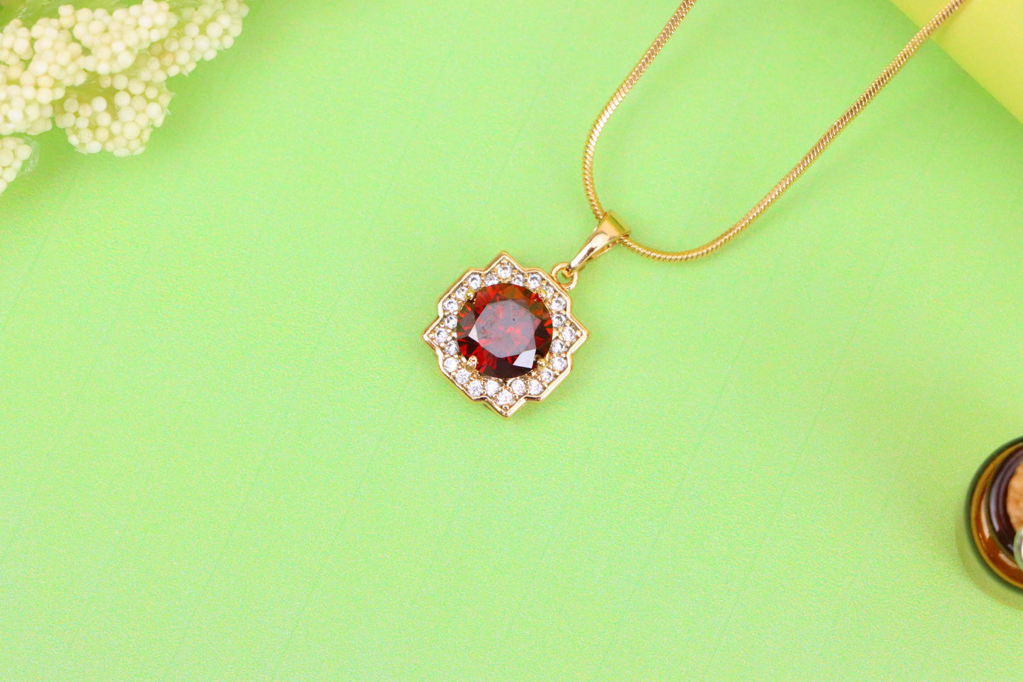 Red Round-Cut Halo Pendant in Rose Gold, XPPT1633 (2149-6)