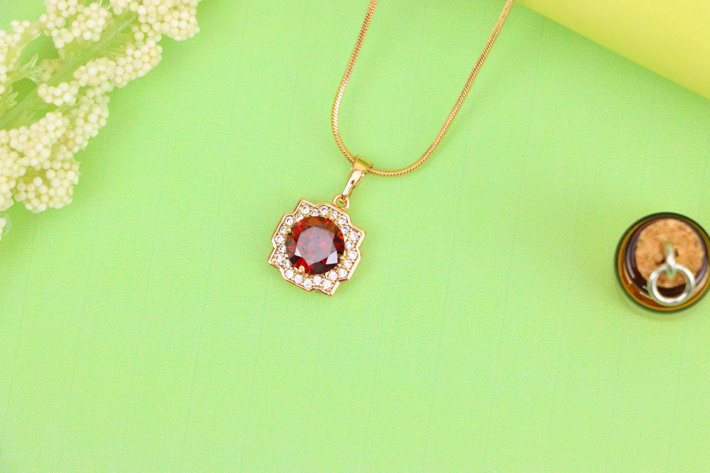 Red Round-Cut Halo Pendant in Rose Gold, XPPT1633 (2149-6)
