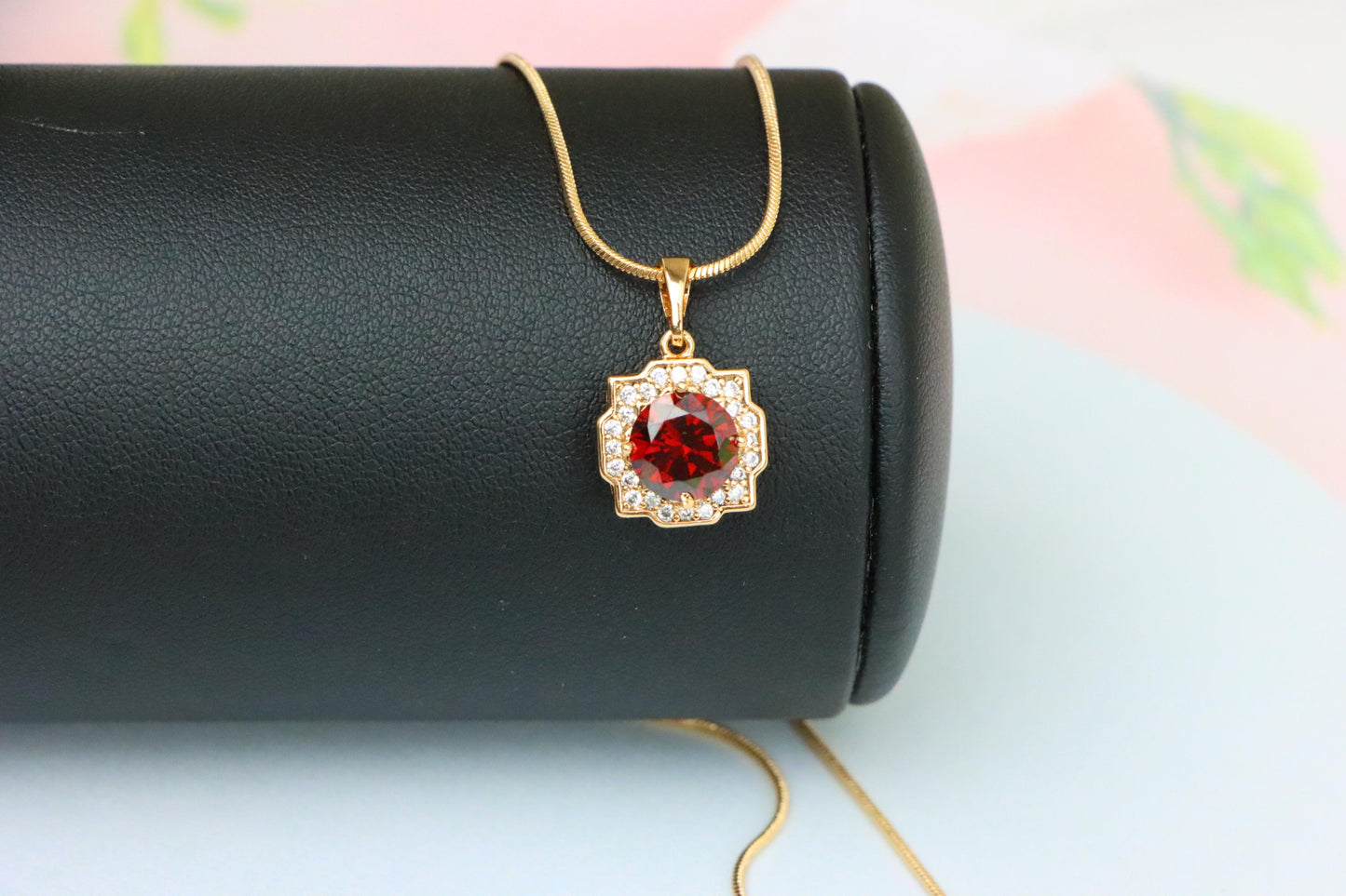Red Round-Cut Halo Pendant in Rose Gold, XPPT1633 (2149-6)