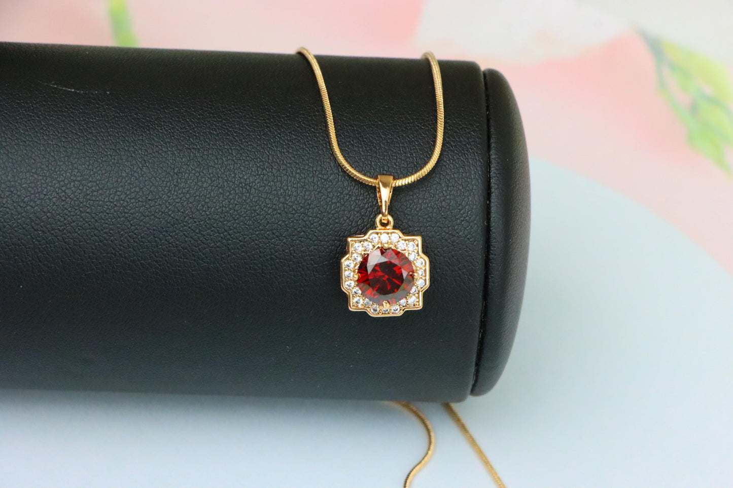 Red Round-Cut Halo Pendant in Rose Gold, XPPT1633 (2149-6)
