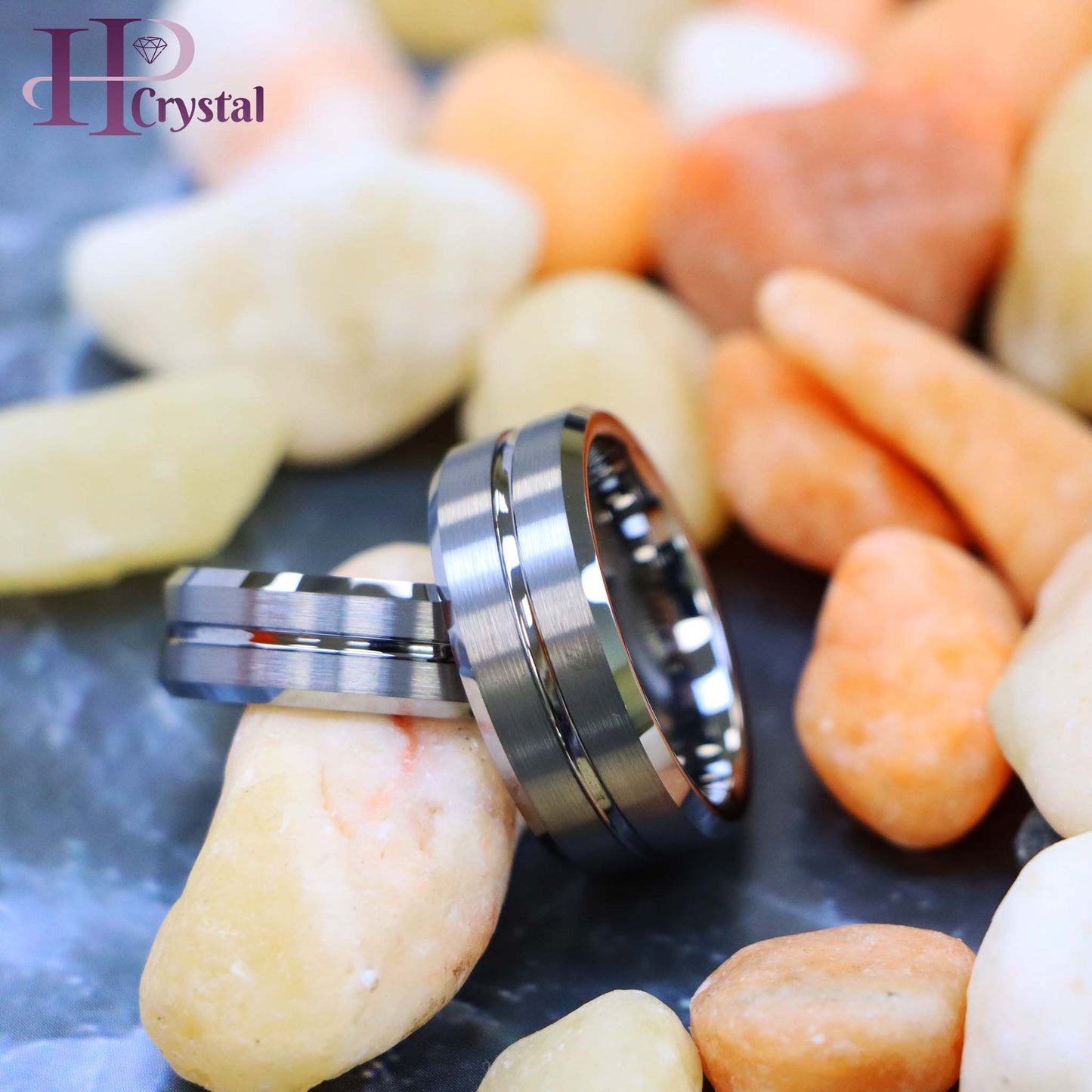 Shiny Grooved Center Brushed Sides Tungsten Ring