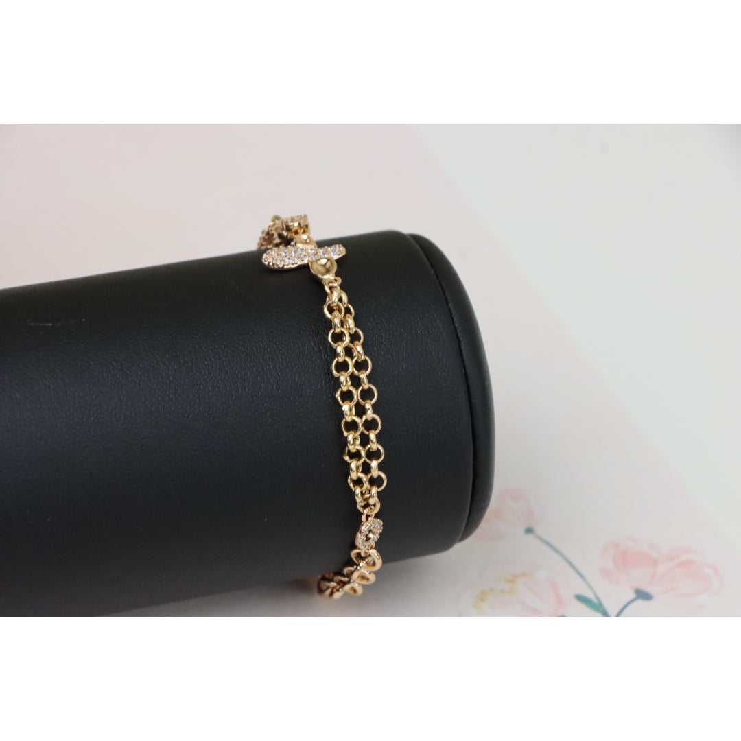 Elegant Rose Gold Plated Bee Charm Bracelet with Dual Chain Design, XPBL0923 (2093-2)