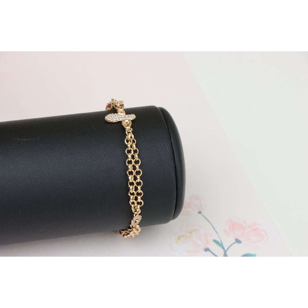 Elegant Rose Gold Plated Bee Charm Bracelet with Dual Chain Design, XPBL0923 (2093-2)
