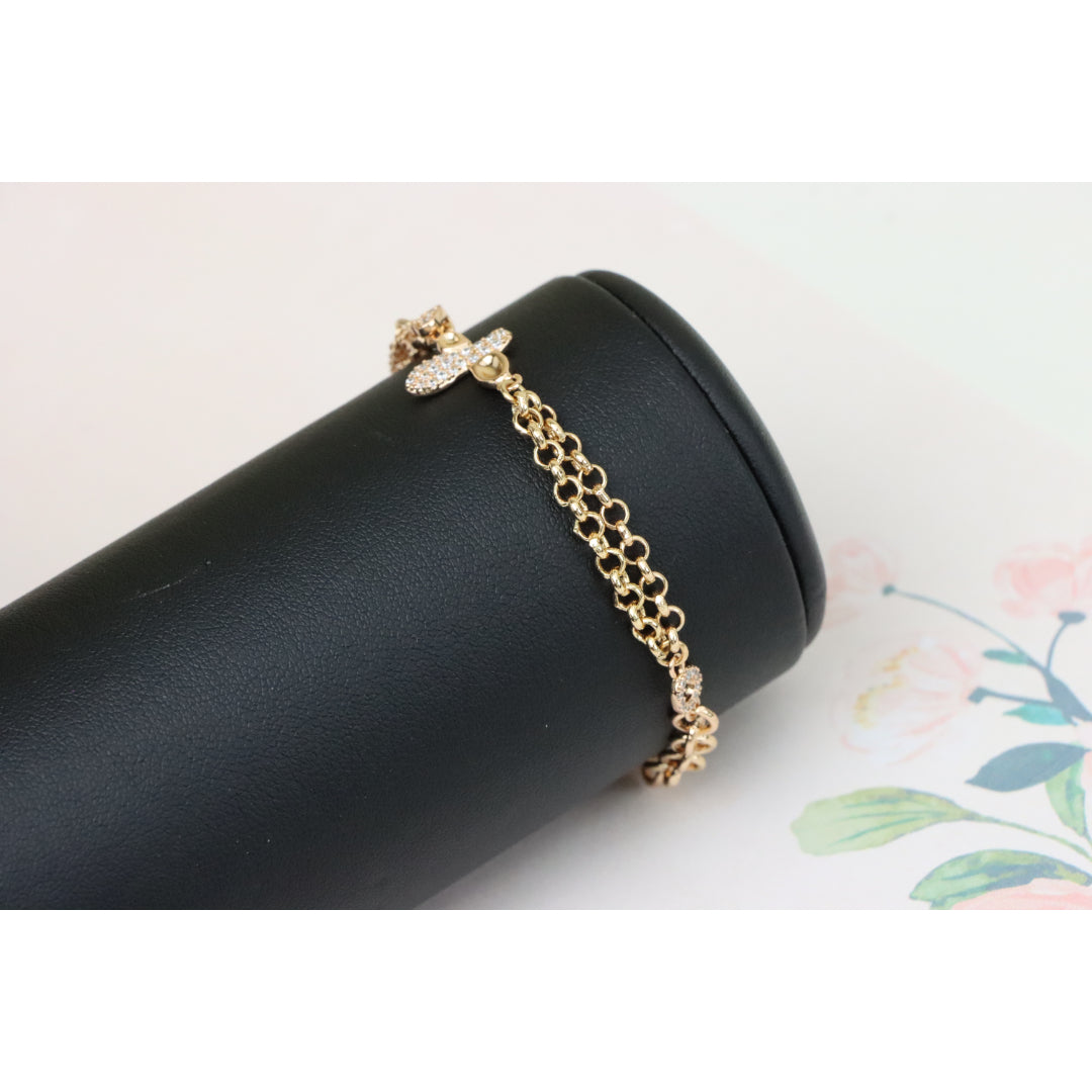 Elegant Rose Gold Plated Bee Charm Bracelet with Dual Chain Design, XPBL0923 (2093-2)