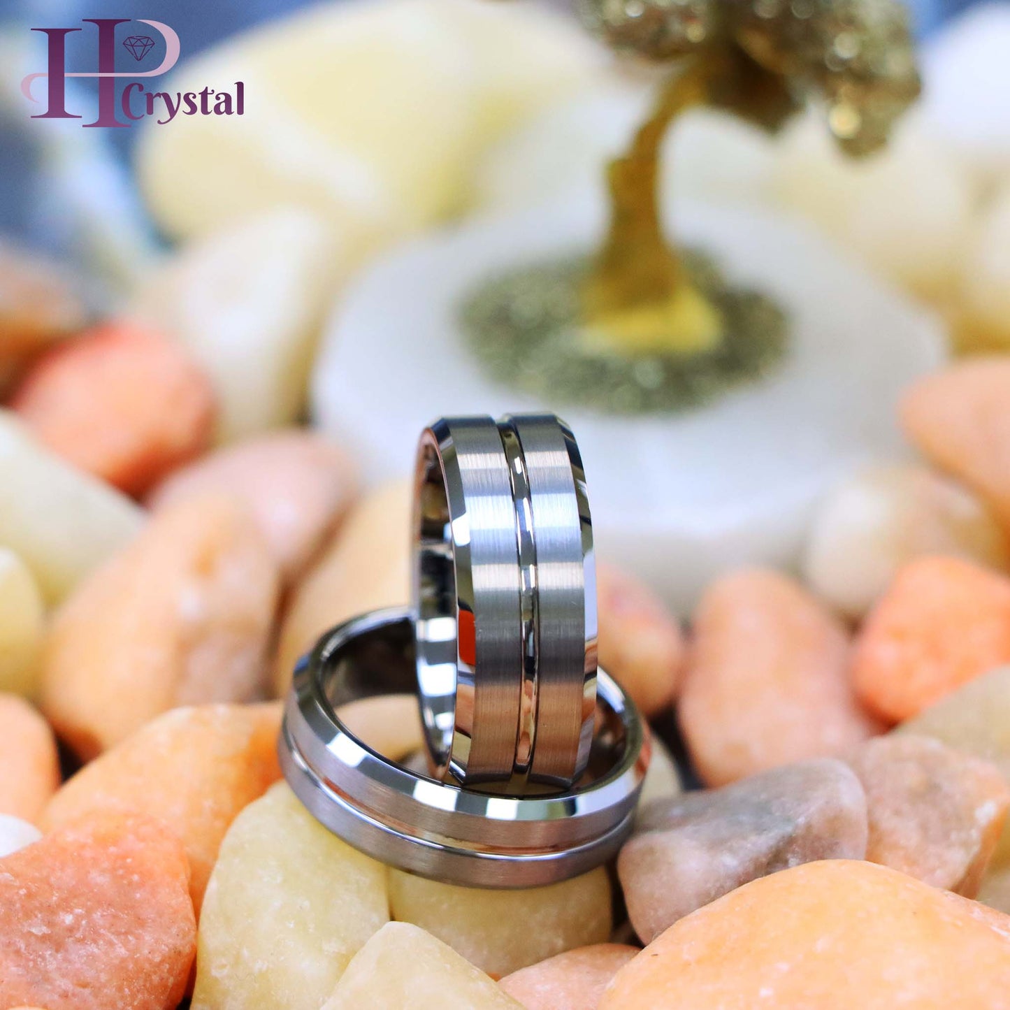 Shiny Grooved Center Brushed Sides Tungsten Ring