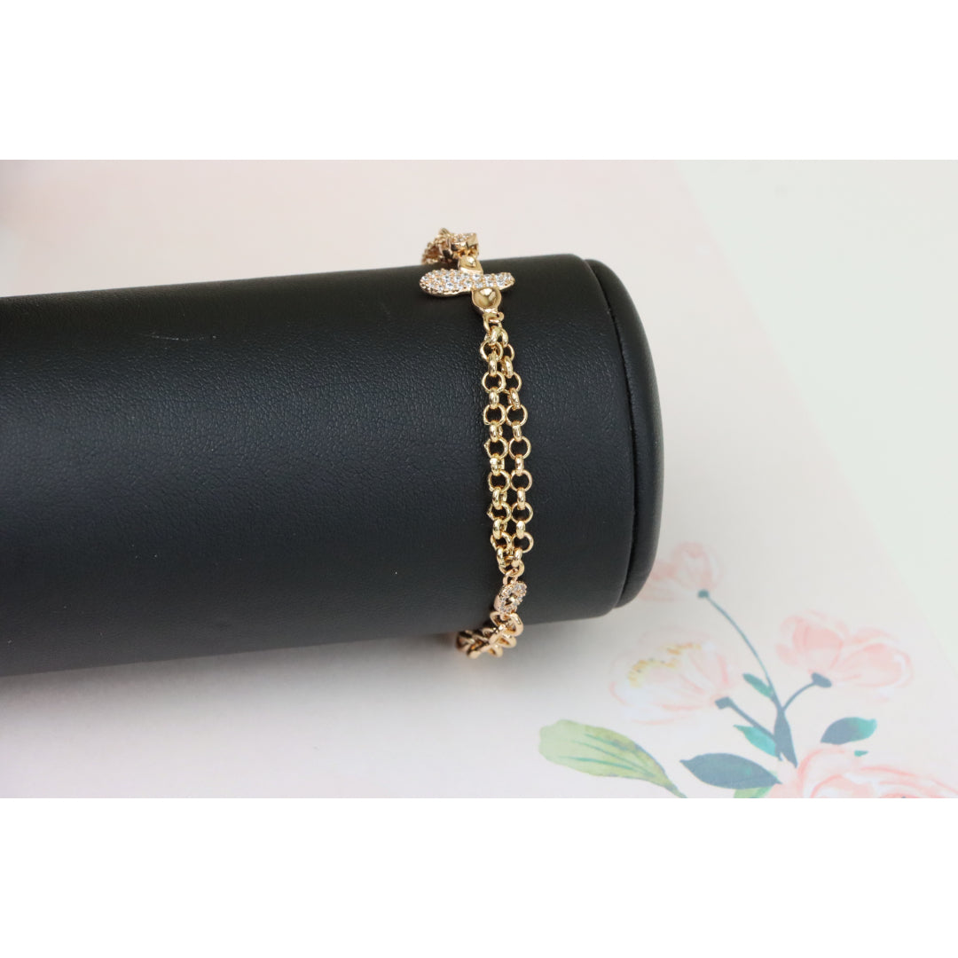 Elegant Rose Gold Plated Bee Charm Bracelet with Dual Chain Design, XPBL0923 (2093-2)