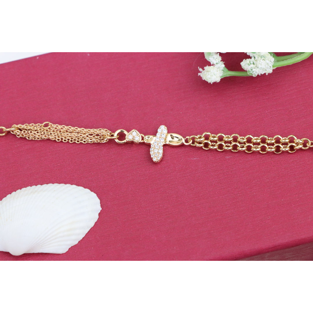 Elegant Rose Gold Plated Bee Charm Bracelet with Dual Chain Design, XPBL0923 (2093-2)